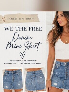 We The Free Distressed Denim Mini Skirt | Waist 15" Length 14" Sz 29